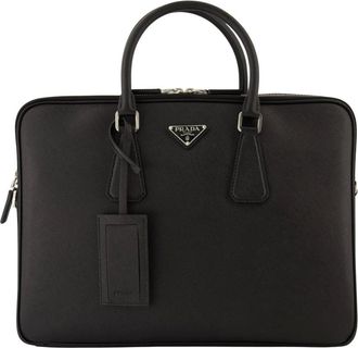 Prada Tassen, Heren, Zwart, ONE Size, Zwarte Saffiano lederen aktetas
