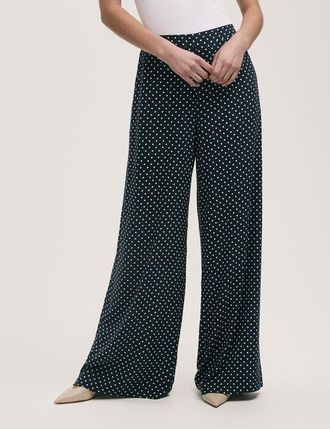 Finery Nat Viscose Wide Leg Trousers in Navy Spot at Nordstrom, Size 10P