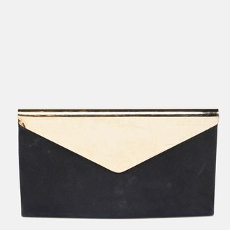 Jimmy Choo London Black Shimmer Suede Charlize Metal Envelope Clutch