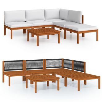 vidaXL Conjunto De Jard&iacute;n De 6 Piezas Con Cojines, Madera Color Crema, Acacia Y Cuerda Vidaxl