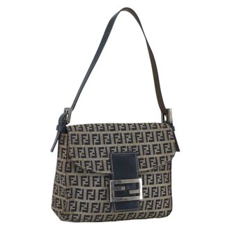 Fendi Zucchino Canvas Mamma Baguette Canvas Navy Canvas Handbag (Pre-Owned)