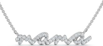 Pompeii3 Diamond Script Mama Pendant Gold Necklace 1 1/2 Wide Lab Grown