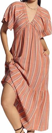 Sundry Gauze Stripe Midi Dress In Bright Coral