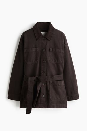 H&M Denimjacke mit Bindeg&uuml;rtel - Brown