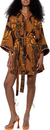 Ciebon Gaia Leaf Print Mini Shirtdress in Orange at Nordstrom, Size X-Small