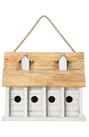 Glitzhome 14.25L Oversized Distressed Solid Wood Cottage Birdhouse with Natural Wood Roof in White at Nordstrom, Size Medium