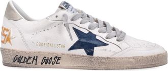Golden Goose Ball Star White Leather Sneakers With Blue Star
