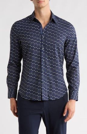 ConStruct Slim Fit Martini Print 4-Way Stretch Performance Button-Down Shirt in Navy at Nordstrom Rack, Size Xx-Large