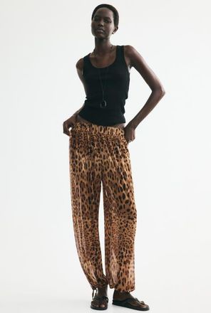 H&M Mesh Balloon Trousers in Dark Beige/leopard Print at Nordstrom, Size X-Large