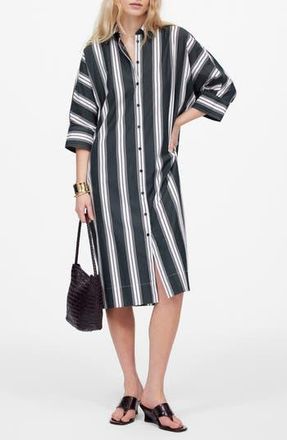 Madewell Stripe Dolman Sleeve Poplin Midi Shirtdress in Summit Green at Nordstrom Rack, Size Xx-Small