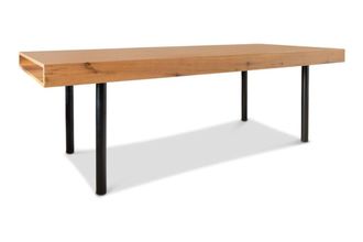 PIB Mesa de comedor de 10 plazas de madera clara y metal negro
