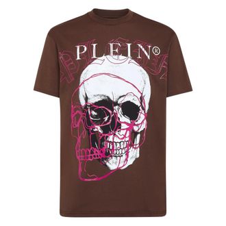 Philipp Plein Tops, Heren, Bruin, 2Xl, Katoen, T-shirt Ronde Hals SS