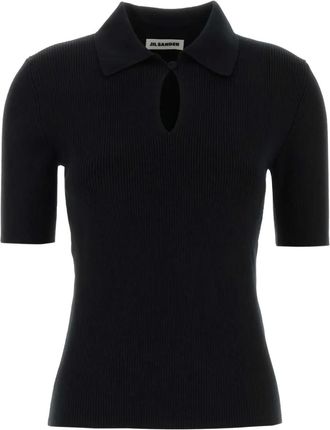 Jil Sander Keyhole wollen poloshirt - Zwart