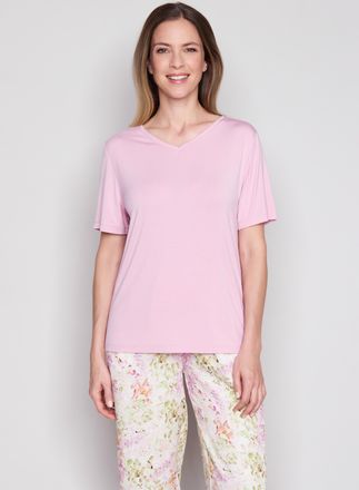Joop Pyjamaoberteil JOOP, Damen, Gr. 34, mauve, Jersey, Obermaterial: 95% Modal, 5% Elasthan, bequem h&uuml;ftbedeckend, V-Ausschnitt, Shirts Pyjamaoberteil, mi