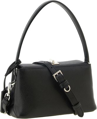 Prada Midi Saffiano Leather Shoulder Bag - Black