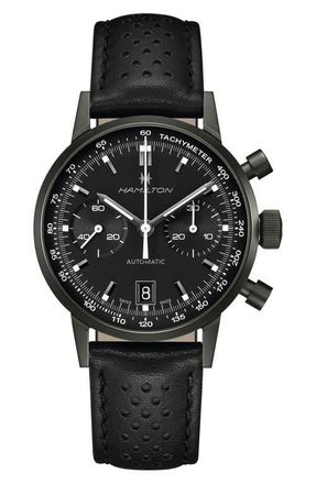 Hamilton American Classic Intramatic Leather Strap Watch, 40mm in Black at Nordstrom