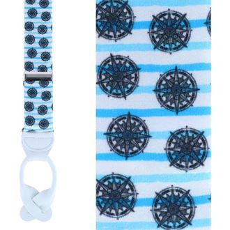 Trafalgar Store Find Your Way Compass Theme Silk Button End Suspenders in White at Nordstrom