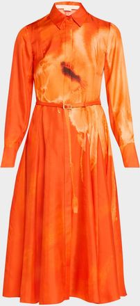 Jason Wu Watercolor Floral Belted Midi Shirtdress