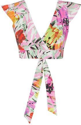 8 by YOOX PRINTED COTTON CROP TOP W/ CROSS FRONT