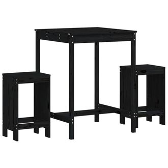 Berkfield Home 3 Piece Garden Bar Set Black Solid Wood Pine