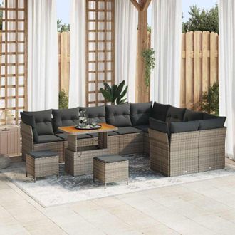 vidaXL Conjunto De Sof&aacute; De Jard&iacute;n 12 Pcs Gris Rat&aacute;n Sint&eacute;tico Vidaxl