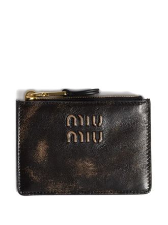 Miu Miu logo-embossed leather card holder - women - Nappa Leather - One Size - Brown