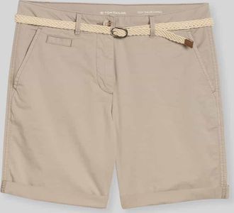 Tom Tailor Regular Fit Bermuda mit G&uuml;rtel in Taupe, Gr&ouml;&szlig;e 34