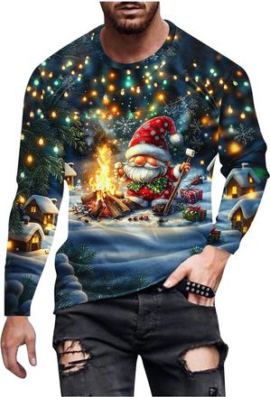 Generic JIANGML Mens Xmas Jumper, Ugly Christmas Sweatshirt Santa Claus 3D Printed Pullover Christmas Men Funny Jumpers Festive Crewneck Blouses Christmas Sno