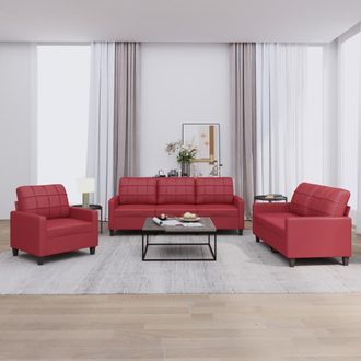 vidaXL Juego De Sof&aacute;s Con Cojines 3 Piezas Cuero Sint&eacute;tico Rojo Tinto Vidaxl
