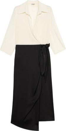 Oltre Jurk van twee materialen met wikkelrok - Dames - Casual kleedjes - Zwart - S - Polyester - Kleedjes