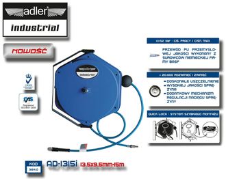 Adler Europe Manguera Neum&aacute;tica Pu 13,5x9,5mm X 1m Con Enrollador, Herramienta Profesional Para Aire Comprimido, Almacenamiento Seguro, Material Resistente, Dise&ntilde;o
