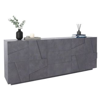 Dmora Aparador Moderno Con 4 Puertas Y 3 Cajones, Made In Italy, Aparador De Cocina, Buffet De Dise&ntilde;o De Sala De Estar, 224x44h86 Cm, Color Gris Pizarra, Co