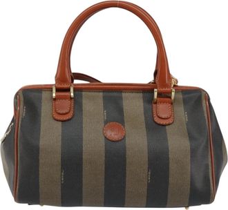 Fendi Vintage Pequin Convertible Boston Bag Coated Canvas Black Canvas Handbag (Pre-Owned)