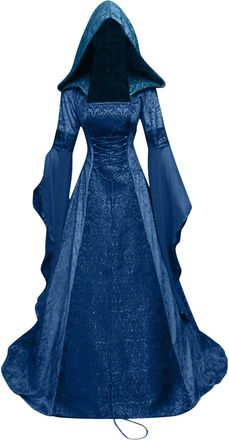 Generic Renaissance Dress, Womens Halloween Costumes Retro Medieval Witch Dress with Flare Sleeves, Victorian Renaissance Hooded Gothic Long Dresses Halloween