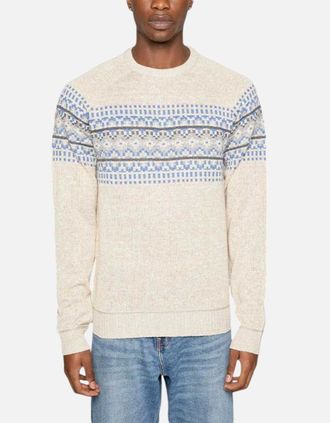 Brave Soul Mens BRAVE SOUL Mens Pullover Jumper Funnel Neck Knitted Top Warm Christmas Sweaters - Cream/Brown - Size: 36