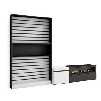 Skraut Home Skraut Home - Muebles De Sal&oacute;n Para Tv, Conjunto De Muebles Comedor, 260x186x35cm, Para Tv Hasta 65, Chimenea El&eacute;ctrica, Estilo Moderno, Blanco Y Negr