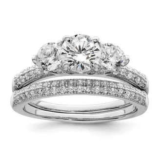 Diamond2Deal Sterling Silver Rhodium-plated Cubic Zirconia 3 Stone Engagement Ring Set