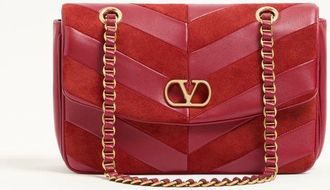 Valentino Garavani Borsa Media Con Catena Valentino Garavani Djuna In Suede e Nappa Motivo Chevron Donna ROSSO UNI