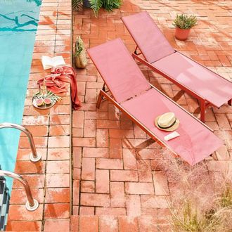 Sweeek Set Of 2 Multi-position Deckchairs Textilene & Steel in Terracotta