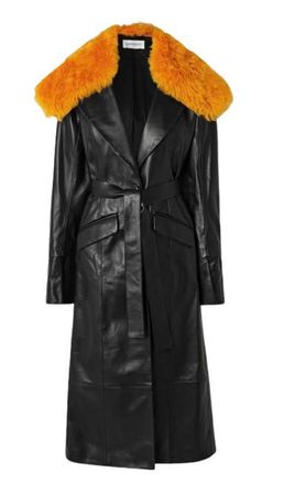 16Arlington 16Arlington Black Shearling Trimmed Leather Davina Trench Coat Size M