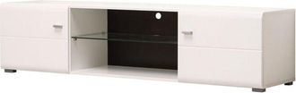 Dmora Mobile Porta tv Furci, un Ripiano, 2 Ante, Ripiano in Vetro, 170x41.5x41.5h cm Bianco
