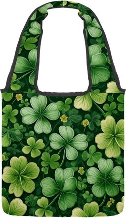 Generic Cute Clover Print Reversible Canvas Shoulder Tote - Double-Sided Print, 12oz Cotton, 27cm Drop, Fold-Flat Bag for Travel, Shopping, Street Outings