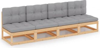 vidaXL Vidaxl - Sof&aacute; De Jard&iacute;n 4 Plazas Con Cojines Madera Maciza De Pino