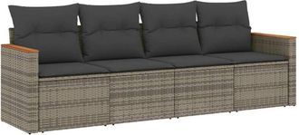 vidaXL Set De Sof&aacute;s De Jard&iacute;n 4 Pzas Y Cojines Rat&aacute;n Sint&eacute;tico Gris Vidaxl