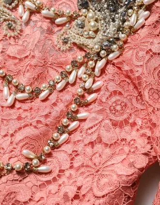 Dolce & Gabbana Womens Embellished Floral Lace Mermaid Gown Pink Viscose Nylon Cotton