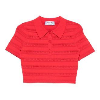 Blugirl Polo Shirts, female, Red, Size: XS Crochet-detail Polo Top