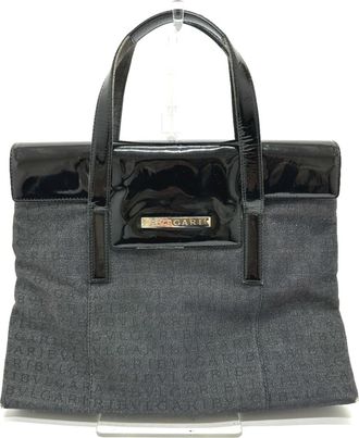 Bulgari Black Blue Denim Leather Handbag Tote Bag (Pre-Owned)