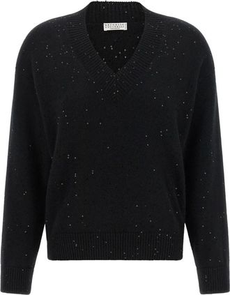 Brunello Cucinelli Truien - Dames - Cashmere truien - Zwart - S - Truien & Vesten