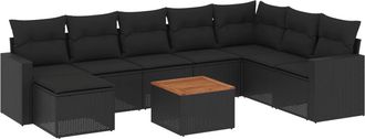 vidaXL Set De Sof&aacute;s De Jard&iacute;n 8 Piezas Y Cojines Rat&aacute;n Sint&eacute;tico Negro Vidaxl