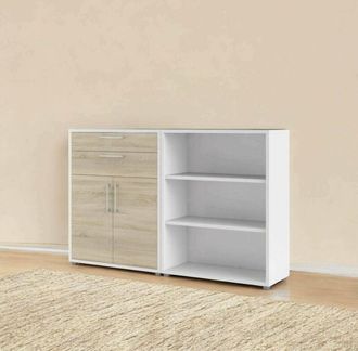 Dmora Aparador Josepha, Buf&eacute; De Sal&oacute;n, Aparador De Sal&oacute;n, Despensa De Cocina, 178x40 H113 Cm, Blanco Y Roble - Dmora